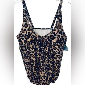 Younique NWT Black & Brown Animal  Pattern Tankini Swim Top Size XL